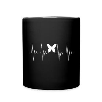 Butterfly Insect Silhouette ECG Heartbeat - Full Colour Mug - black - Front
