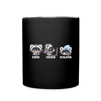 Essen Zocken Schlafen Gamer Gaming Waschbär - Tasse einfarbig - Schwarz - Vorne