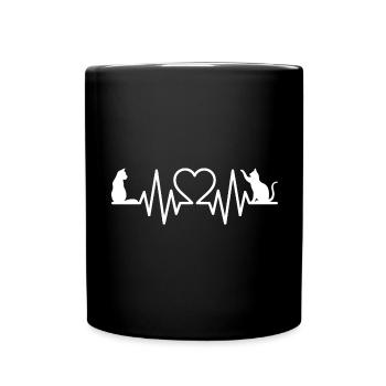 Zwei weisse Katzen mit dem Herzschlag Katze Cats - Tasse einfarbig - Schwarz - Vorne