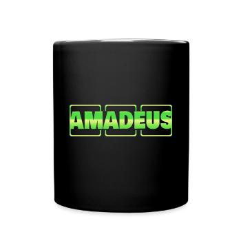 Taufe für Amadeus Geschenkidee Taufgeschenk - Tasse einfarbig - Schwarz - Vorne