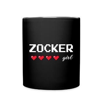 Zocker Girl Retro-Design mit 8-Bit Herz - Tasse einfarbig - Schwarz - Vorne