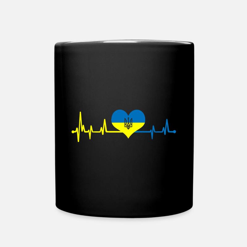 Heartbeat Ukraine Drapeau Je Me tiens avec l’Ukraine - Mug uni - noir