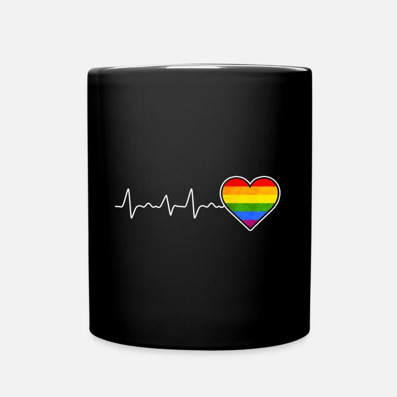 Regenbogen Herz LGBTQ Lesbisch Schwul Stolz - Tasse einfarbig - Schwarz