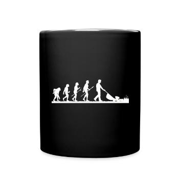 Mann mäht Rasen EVOLUTION Kleingarten Rasenmäher - Tasse einfarbig - Schwarz - Vorne
