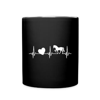 Herzschlag Pferd EKG Reiterin Herz Pferde Reiten - Tasse einfarbig - Schwarz - Vorne