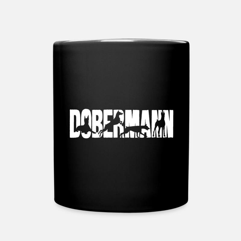 Dobermann Silhouette Schriftzug - Tasse einfarbig - Schwarz