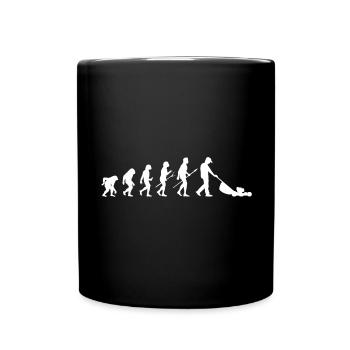 Mann mäht Rasen EVOLUTION Kleingarten Rasenmäher - Tasse einfarbig - Schwarz - Vorne