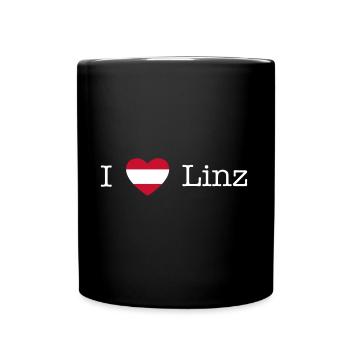 Österreich Herz Linz weiß - Tasse einfarbig - Schwarz - Vorne