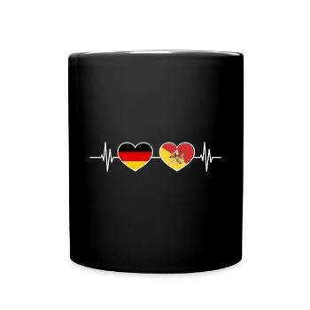 Herzschlag Deutschland Sizilien - Tasse einfarbig - Schwarz - Vorne