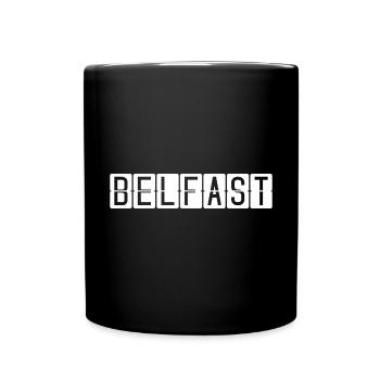 Belfast Flughafentafel - Tasse einfarbig - Schwarz - Vorne
