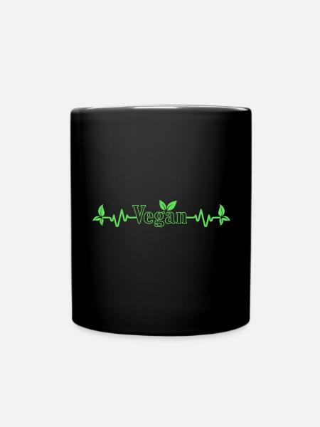 Vegan Herzschlag mit den Blättern für Veganer - Tasse einfarbig - Schwarz
