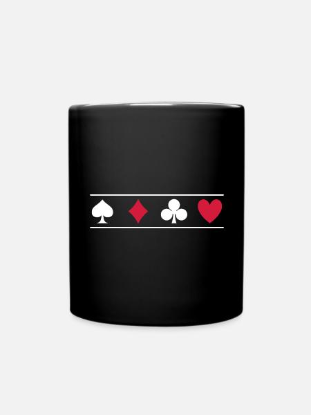 Kartenspielsymbole Pik, Karo, Kreuz, Herz in weiß - Tasse einfarbig - Schwarz