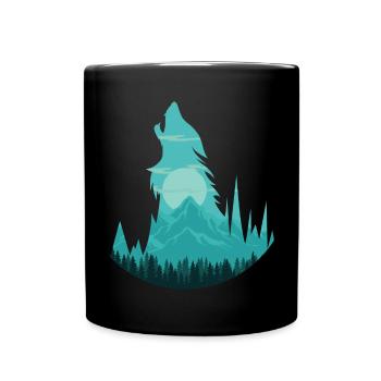 Loup hurlant à la pleine lune | Pack cadeau lune - Mug uni - noir - Devant