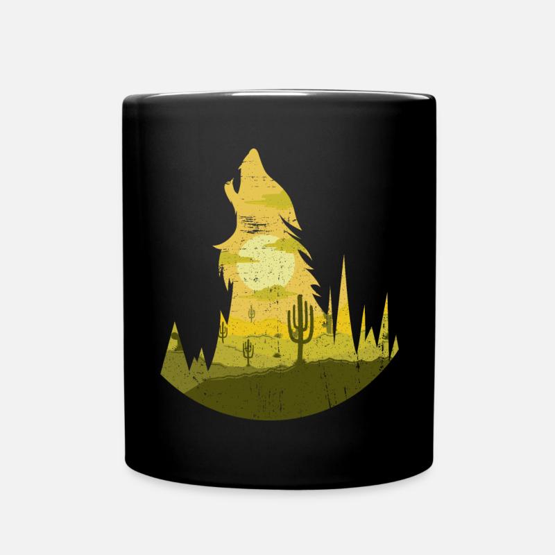 Loup hurlant à la pleine lune | Pack cadeau lune - Mug uni - noir