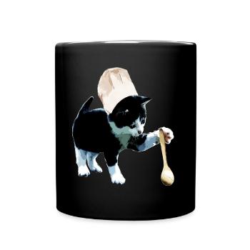 Koch Katze Kochen Miezekatze Küche - Tasse einfarbig - Schwarz - Vorne