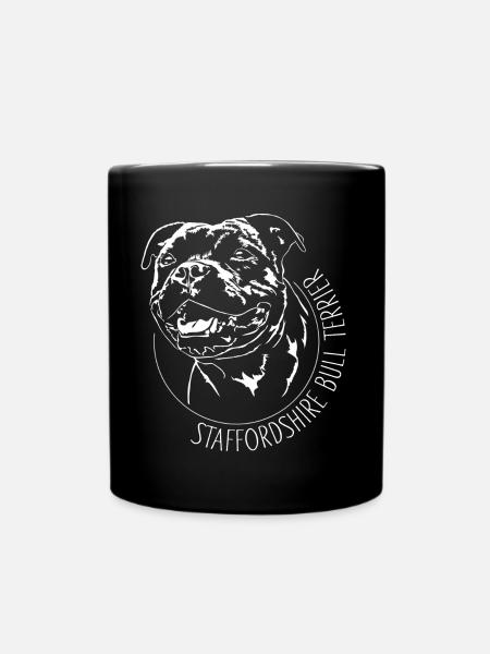 STAFFORDSHIRE BULL TERRIER Hundeportrait Wilsigns - Tasse einfarbig - Schwarz