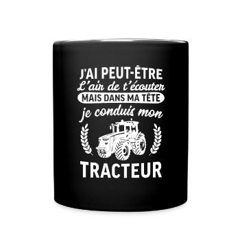 dans ma tête je conduis mon tracteur - Mug uni - noir - Devant