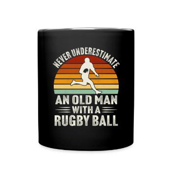 Unterschätzen Sie niemals einen alten Mann mit einem Rugbyball - Tasse einfarbig - Schwarz - Vorne