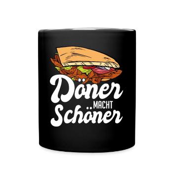 Döner macht schöner Kebap Spruch - Tasse einfarbig - Schwarz - Vorne