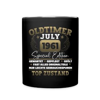 Oldtimer Juli 1961 61. Geburtstag Geschenk Herren - Tasse einfarbig - Schwarz - Vorne