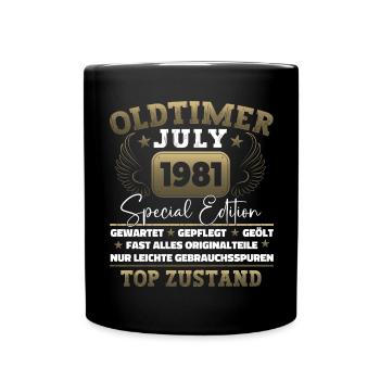 Oldtimer Juli 1981 41. Geburtstag Geschenk Herren - Tasse einfarbig - Schwarz - Vorne