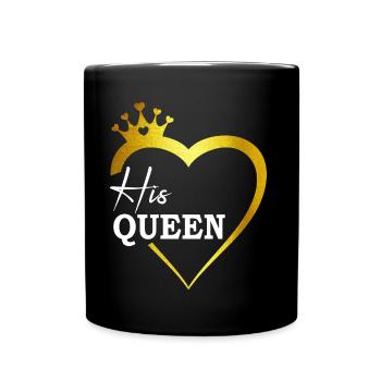 His Queen gold King Queen Pärchenoutfit - Tasse einfarbig - Schwarz - Vorne