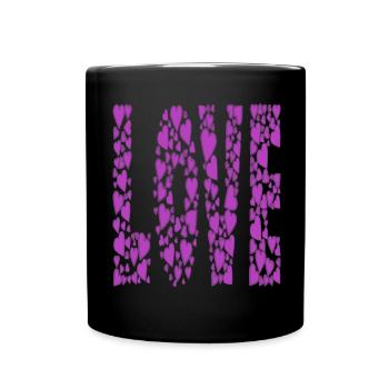 Lila-Herzen-LOVE - Tasse einfarbig - Schwarz - Vorne
