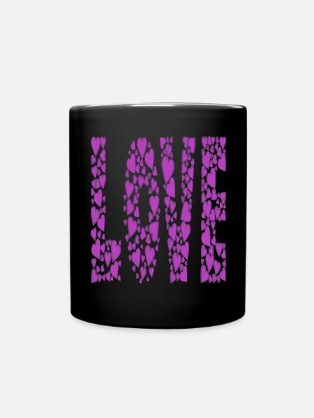 Lila-Herzen-LOVE - Tasse einfarbig - Schwarz