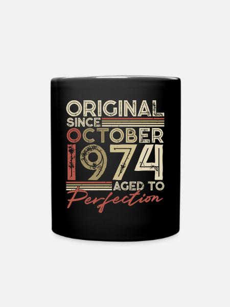 October 1974 Vintage Birthday Retro Gift - Full Colour Mug - black
