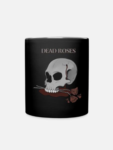Bloody skull with dead roses - Full Colour Mug - black