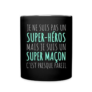 Maçon super héros humour cadeau pour maçon - Mug uni - noir - Devant
