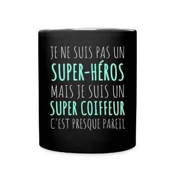 Coiffeur super héros humour coiffeur cadeau - Mug uni - noir - Devant