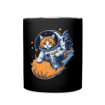 Illustration einer Katze im Raumanzug - Tasse einfarbig - Schwarz - Vorne