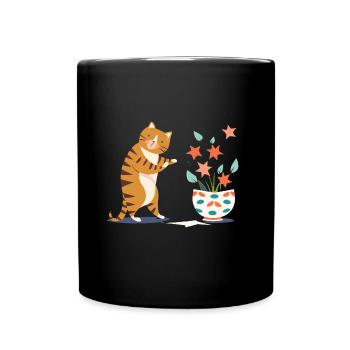 Katze Deko Dekor Vase Geschenk - Tasse einfarbig - Schwarz - Vorne
