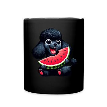 Pudel mit Wassermelone Sommerdesign - Tasse einfarbig - Schwarz - Vorne