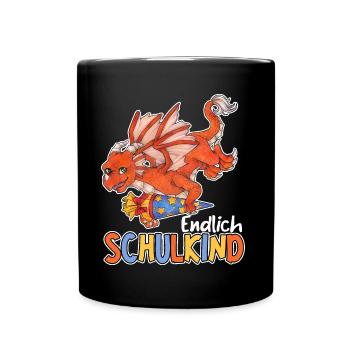Endlich Schule, Niedlicher Drache Geschenk Schule - Tasse einfarbig - Schwarz - Vorne