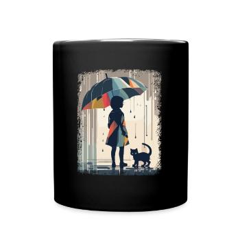 Fille Et Chat Mouillé Sous Parapluie Sous La Pluie - Mug uni - noir - Devant