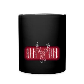 Tierwelt, Bäume, Im Freien, Natur, Retro, mit Hirsch - Tasse einfarbig - Schwarz - Vorne