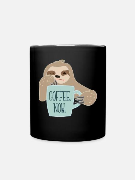 Faultier braucht Kaffee - Tasse einfarbig - Schwarz