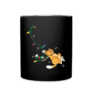 Lustige Weihnachtskatze, die Weihnachtsfeiertags-Haustier schwingt - Tasse einfarbig - Schwarz - Vorne
