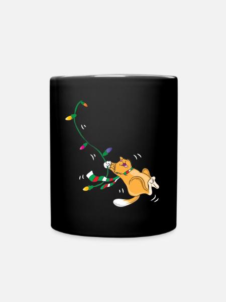 Lustige Weihnachtskatze, die Weihnachtsfeiertags-Haustier schwingt - Tasse einfarbig - Schwarz