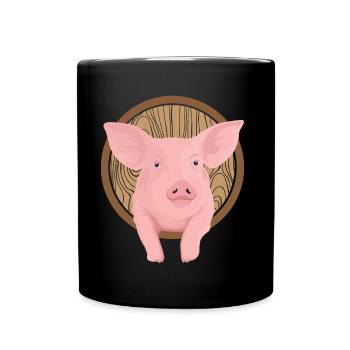 Schwein Bauernhof Schweinchen Saustall - Tasse einfarbig - Schwarz - Vorne
