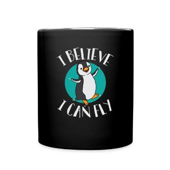 i believe i can fly penguin funny gift idea - Full Colour Mug - black - Front