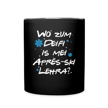 Wo zum Deifi ist mein Après-Ski Lehrer Snowboard - Tasse einfarbig - Schwarz - Vorne
