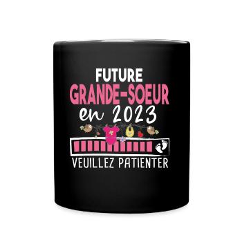 2023 Grande Sœur Sœurs Bébé Naissance Famille - Mug uni - noir - Devant
