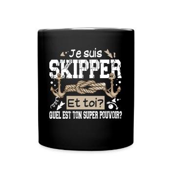 Skipper Super Pouvoir Mer Marin Capitaine Bateau - Mug uni - noir - Devant