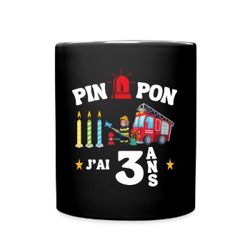 Cadeau Anniversaire 3 ans Pompier - Mug uni - noir - Devant