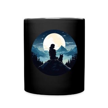 Jeune femme et son loup - Mug uni - noir - Devant