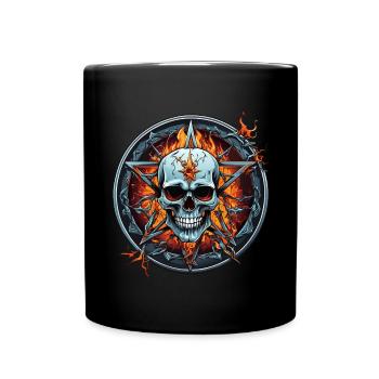 Flammes de crâne et de pentagramme en cercle - Mug uni - noir - Devant