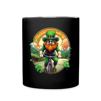 St. Patrick's Day Kleeblatt Radfahren - Tasse einfarbig - Schwarz - Vorne